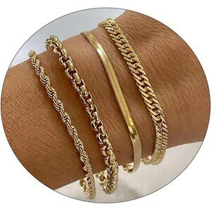 🆕 Women Gold Trendy Dainty Cross Bracelet 14k Beaded Herringbone Chain Jewelry